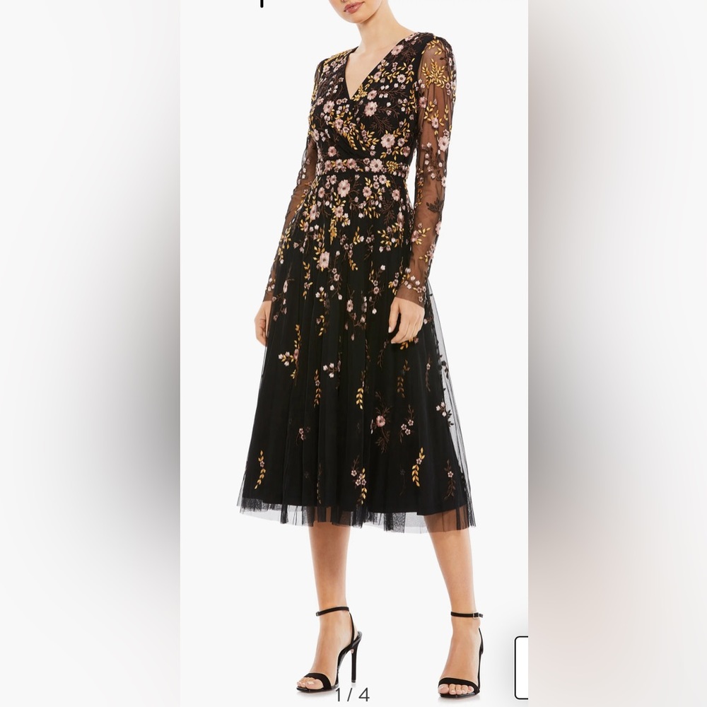 Mac Duggal Illusion Embroidered Midi Dress, size 6, like new. Fall loveliness!